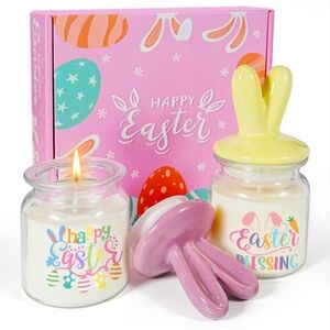 Scented Easter Candles With Bunny Ears Lids 8 oz Jars Brand New In Box